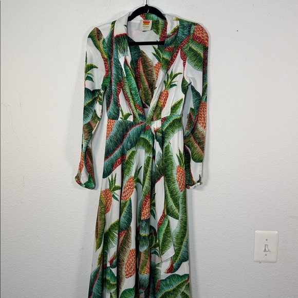 Farm Rio Forest Palm long-sleeve plunging neckline maxi dress XS - Picture 2 of 8
